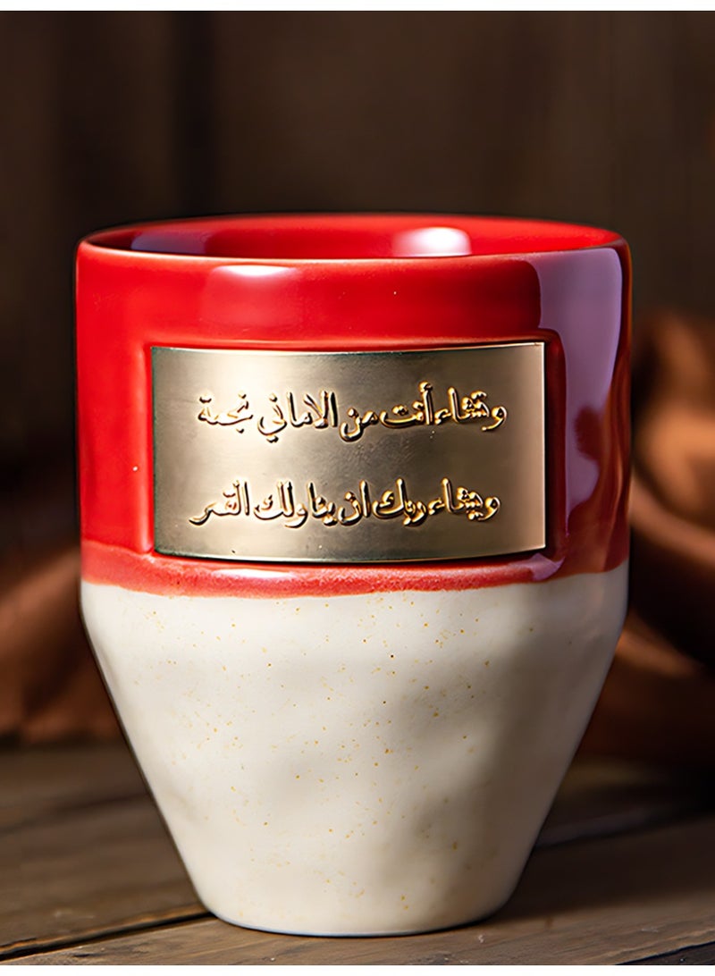 كلافون كوب قهوة سيراميك بتصميم مستوحى من الشرق الأوسط مع لمسة نحاسية، كوب شاي معزول وقابل لإعادة الاستخدام، مناسب للمنزل والهدايا، أحمر - Image 1